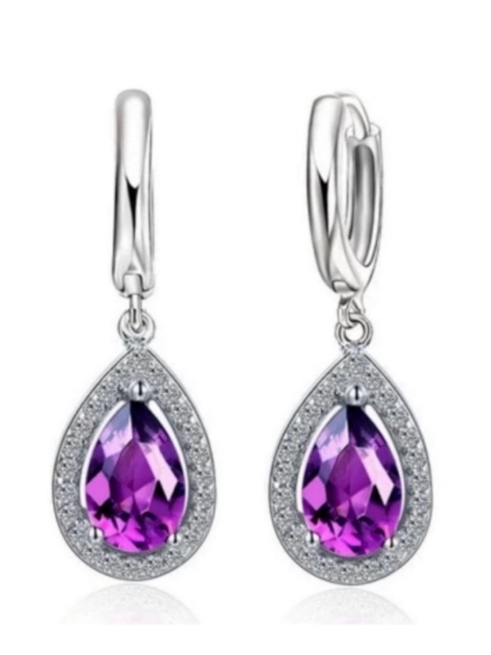 Swarovski Elements Amethyst Purple 925 Sterling Silver Teardrop Earrings NEW